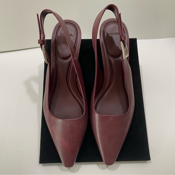 NEW VINCE Shasta Burgundy Slingback Kitten Heels Buckle Pointed Toe 7 - Picture 5 of 15